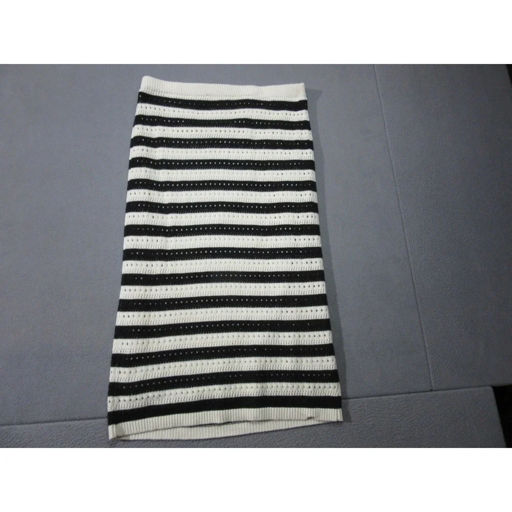 Casa Cabana Knit Set Women XL White Black Striped Vest Midi Skirt Ribbed Retro
